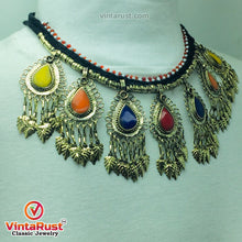 Load image into Gallery viewer, Tribal Choker Necklace With Stones and Dangling Tassels