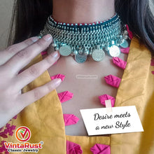 Load image into Gallery viewer, Tribal Coins and Silver Bells Choker Necklace