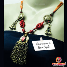 Load image into Gallery viewer, Handmade Red and Orange Beaded Chain Necklace