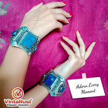 Load image into Gallery viewer, Tribal Stone Cuff Bracelet With Turquoise and Coral Beads