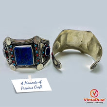 Load image into Gallery viewer, Tribal Stone Cuff Bracelet With Turquoise and Coral Beads