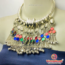 Load image into Gallery viewer, Tribal Silver Torque Choker Necklace With Multicolor Glass Stones