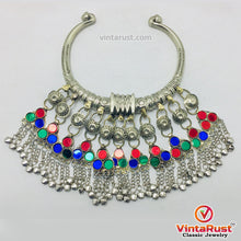 Load image into Gallery viewer, Tribal Silver Torque Choker Necklace With Multicolor Glass Stones