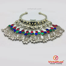 Load image into Gallery viewer, Tribal Silver Torque Choker Necklace With Multicolor Glass Stones
