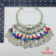 Load image into Gallery viewer, Tribal Silver Torque Choker Necklace With Multicolor Glass Stones
