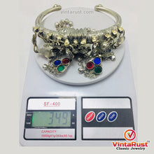 Load image into Gallery viewer, Tribal Silver Torque Choker Necklace With Multicolor Glass Stones