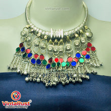 Load image into Gallery viewer, Tribal Silver Torque Choker Necklace With Multicolor Glass Stones