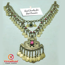 Load image into Gallery viewer, Tribal Pendant Necklace With Pink Glass Stones