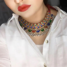 Load image into Gallery viewer, Turkmen Tribal Choker With Multi Color Glass Stones And Beads