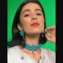 Load image into Gallery viewer, Turquoise Flower Necklace and Earrings Jewellery Set