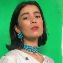 Load image into Gallery viewer, Turquoise Flower Necklace and Earrings Jewellery Set