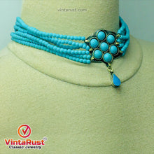 Load image into Gallery viewer, Turquoise Flower Necklace and Earrings Jewellery Set