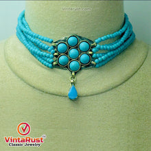 Load image into Gallery viewer, Turquoise Flower Necklace and Earrings Jewellery Set