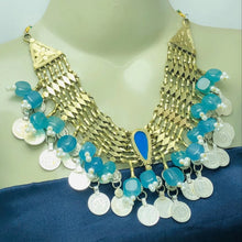 Load image into Gallery viewer, Turquoise Stone With Coins Choker Necklace, Tribal Necklace
