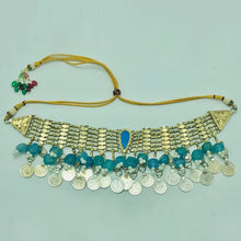 Load image into Gallery viewer, Turquoise Stone With Coins Choker Necklace, Tribal Necklace