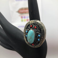 Load image into Gallery viewer, Turquoise Stone Ethnic Ring, Tribal Kuchi Ring