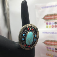 Load image into Gallery viewer, Turquoise Stone Ethnic Ring, Tribal Kuchi Ring