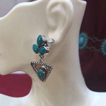 Load image into Gallery viewer, Turquoise Stone Silver Kuchi Drop Earrings