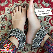 Load image into Gallery viewer, Vintage Tribal Silver Kuchi Anklets Pair With Bells