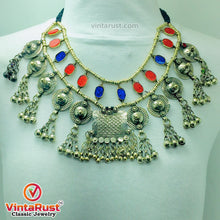 Load image into Gallery viewer, Vintage Blue and Red Statement Choker Necklace