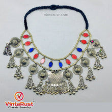 Load image into Gallery viewer, Vintage Blue and Red Statement Choker Necklace