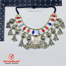Load image into Gallery viewer, Vintage Blue and Red Statement Choker Necklace