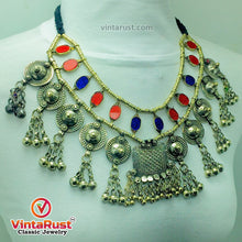 Load image into Gallery viewer, Vintage Blue and Red Statement Choker Necklace