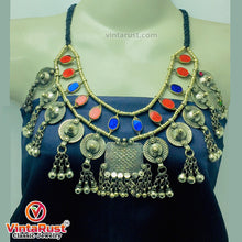 Load image into Gallery viewer, Vintage Blue and Red Statement Choker Necklace