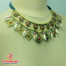 Load image into Gallery viewer, Vintage Choker Necklace With Dangling Golden Motifs and Shells