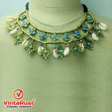 Load image into Gallery viewer, Vintage Choker Necklace With Dangling Golden Motifs and Shells