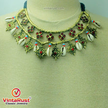 Load image into Gallery viewer, Vintage Choker Necklace With Dangling Golden Motifs and Shells