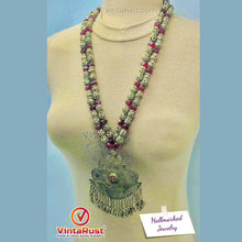 Load image into Gallery viewer, Vintage Metal and Glass Stones Beaded Long Chain Pendant Necklace