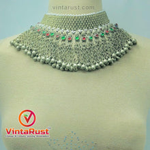 Load image into Gallery viewer, Vintage Red and Green Glass Stones Choker Necklace With Bells