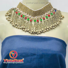 Load image into Gallery viewer, Vintage Red and Green Glass Stones Choker Necklace With Bells