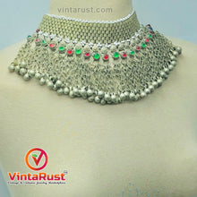 Load image into Gallery viewer, Vintage Red and Green Glass Stones Choker Necklace With Bells