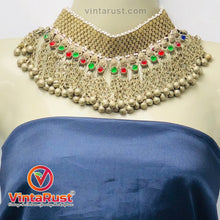 Load image into Gallery viewer, Vintage Red and Green Glass Stones Choker Necklace With Bells