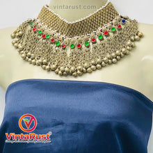 Load image into Gallery viewer, Vintage Red and Green Glass Stones Choker Necklace With Bells