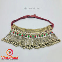 Load image into Gallery viewer, Vintage Red and Green Glass Stones Choker Necklace With Bells