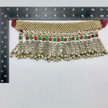 Load image into Gallery viewer, Vintage Red and Green Glass Stones Choker Necklace With Bells