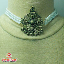 Load image into Gallery viewer, White Pearls Beaded Choker Necklace With Earrings and Ring