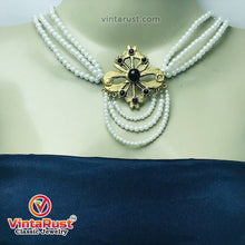 Load image into Gallery viewer, White Pearls Jewelry Set With Black Beads