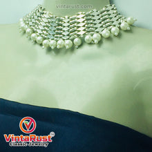 Load image into Gallery viewer, Woven Metallic Tribal Choker Necklace With White Pearls