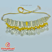 Load image into Gallery viewer, Yellow Choker Necklace With Beads and Glass Stones