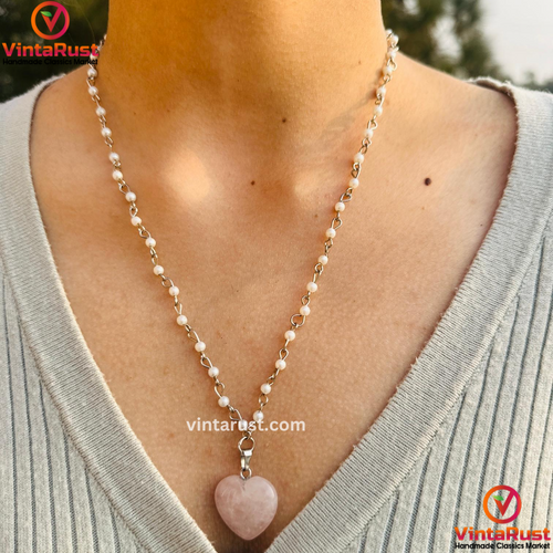 Elegant Calcite Stone Heart Pendant Necklace 