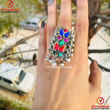 Load image into Gallery viewer, Multicolor Glass Stones Kuchi Statement Ring
