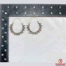 Load image into Gallery viewer, Vintage Oxidized Silver Tribal Hoop Earrings
