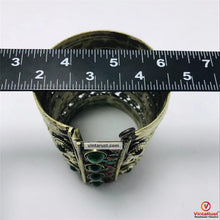 Load image into Gallery viewer, Golden Tribal Cuff Bracelet With Big Glass Stones
