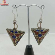 Load image into Gallery viewer, Triangle Shaped Dangle Earrings, Nepalese Earrings
