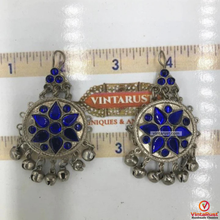 Load image into Gallery viewer, Silver Jhumka Style Earrings With Blue Glass Stones
