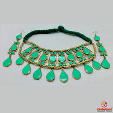 Load image into Gallery viewer, Tribal Green Stone Choker Necklace With Earrings
